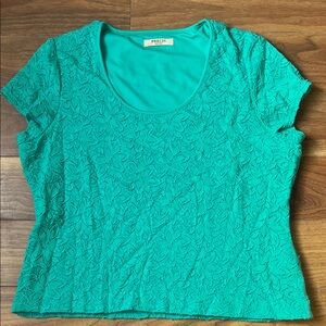 Precis Women's Teal Turquoise Lace Short Sleeve Top Round Neck Petite Vibrant